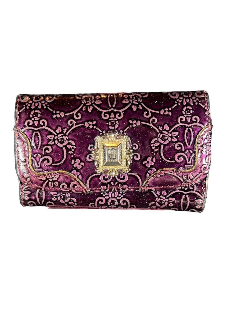 Anna Sui Purple Floral Embossed Key Case Wallet